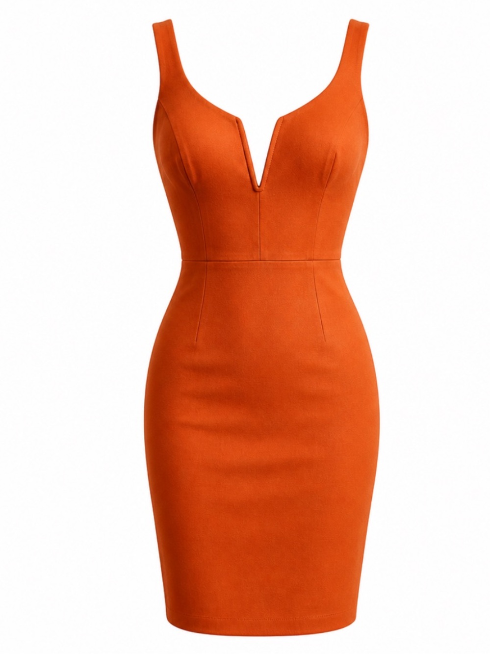 Haute Monde | Orange silky sleeveless deep v-neck midi dress